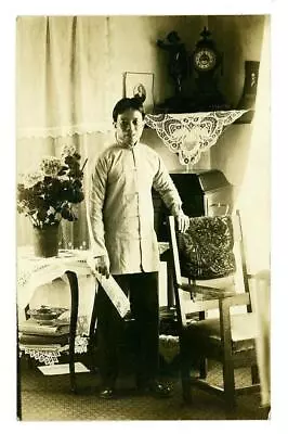 1900s RPPC Chinese House Boy / Servant W/ Victrola Record Player Photo Postcard • $5.99