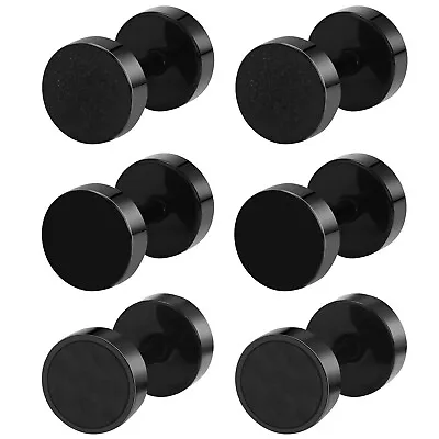 3Pairs Men Women Black Carbon Fiber Ear Stud Earrings Faux Gauges Ear Plugs • $9.99