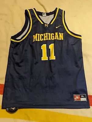 Vintage 90s Nike Michigan #11 Men's Basketball Jersey Blue XL Fab Five • $34.88