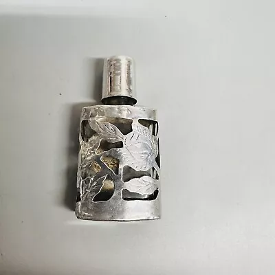 Vintage Taxco Mexico Sterling Silver 2.25  Floral Glass Perfume Bottle • $24.95