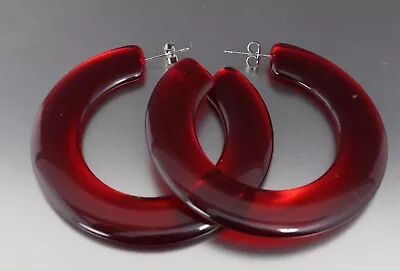 Vintage 60’s Red Plastic Lucite Pierced Hoop Earrings  • $5.99