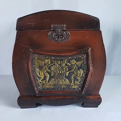 Wood And Pressed Metal Memory Photo Decorative Box W/ Angels Cherubs And Fruit • $42