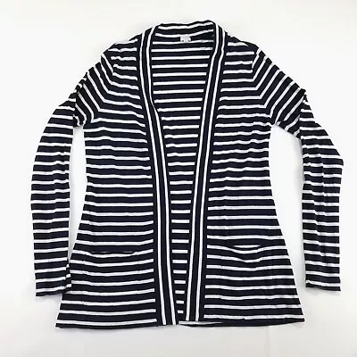 J. Crew Size M Open Front Cardigan Sweater Navy Striped Long Sleeve Nautical • $12.95