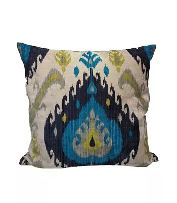 Z Gallerie 24 X 24 Samara Sapphire Ikat Print Down Throw Pillow Beige Blue • $55.99