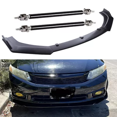 Front Bumper Lip Body Splitter Spoiler+Strut Rods For Honda Civic 10th Gen 16-23 • £62.99