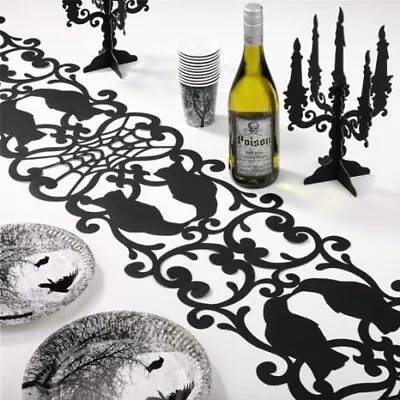 Halloween Party Paper Black Creepy Cobwebs And Crows Table Runner Decoration X 2 • £9.99