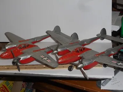SET VINTAGE LOT X2 1950s  HUBLEY FIGHTER PLANE P-38 LIGHTNING AIRPLANES • $169