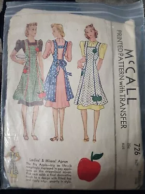 Vintage Sewing Pattern CUT Apron McCall's 726 No Transfers Medium • $7.99