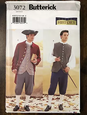 Men's Colonial Coat Vest Shirt Hat Costume Pattern Butterick 3072 - Sizes 30-48 • $10.50