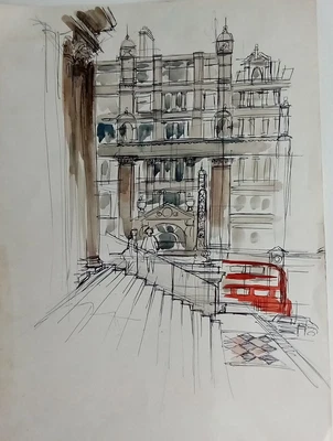 Original Pen And Ink Watercolour Drawing London Mid Century • £12