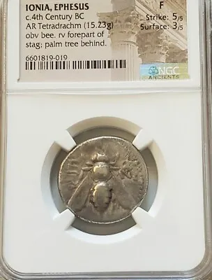 Ionia Ephesus Tetradrachm Bee & Stag NGC Fine 5/3 Ancient Silver Coin • $995