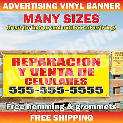 REPARACION Y VENTA DE CELULARES Advertising Banner Vinyl Mesh Sign Cell Phones • $49.95