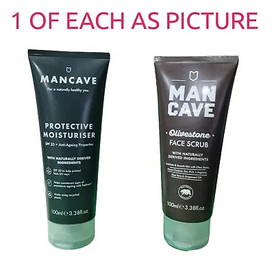 Mancave Protective Moisturiser Spf 20 + Olivestone Scrub 100mL ~1 OF EACH As Pic • £17.80