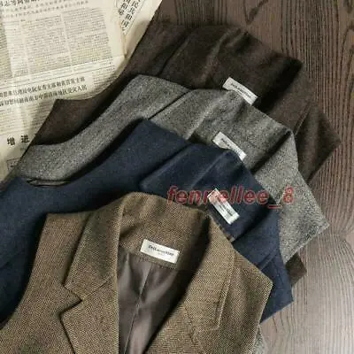 Mens Wool Blend Tweed Herringbone Vest Lapel Waistcoat Gilet Suits Formal Tops • $54.92