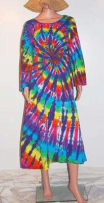 $95 • Buy TIE DYE Women's Neon Rainbow Long Sleeve Dress Grateful Dead Sm Med Lg Xl 2X 3X