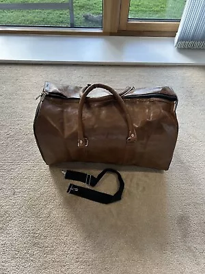 Brown Faux Leather Holdall Duffle Weekender Bag • £30