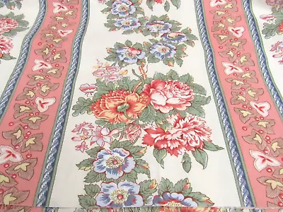 Vintage Laura Ashley English Country Interior Fabric Floral Trellis Stripe 2 YDS • $29.99