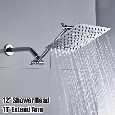 $39.99 • Buy 12 Inch Round / Square Rainfall Shower Head Stainless Steel Rain Sprayer