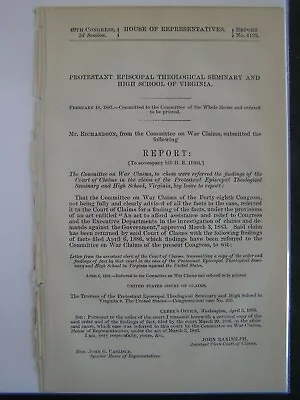 Gov Report 1887 Protestant Episcopal Theological Seminary & High School Of VA • $22