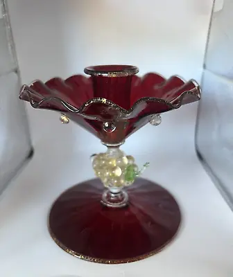 Murano Salviati Venetian Art Glass Cluster Of Grapes Stemmed Candleholder 6  • $111.20