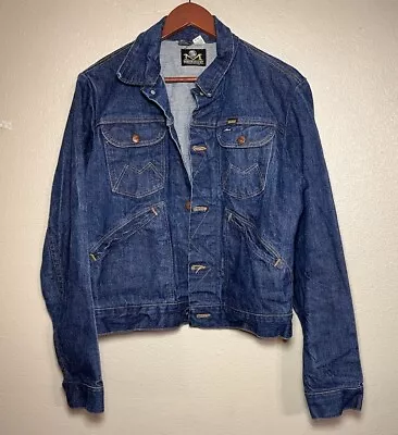 Vintage 1970s 70s Maverick Denim Trucker Jacket USA Sz 40 Dark Blue Wash  • $57.99