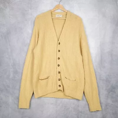 Vintage Puritan Cardigan Sweater Mens Large Yellow Wool Blend Open Knit FLAW • $29.88