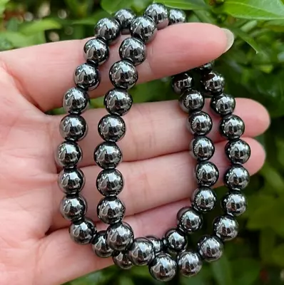 2X Magnetic Hematite 10mm Bead Balance Healing Reiki Protection Stretch Bracelet • $7.99