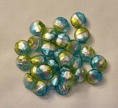 Rare Handmade Venetian Murano Glass Lampwork Tri-tone Round Beads Lot Of 7 • $18