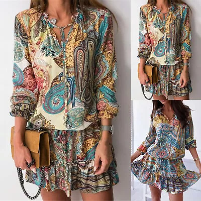 Vintage Dress Vintage Print Ruffled Hem Vintage Print Long Sleeve Dress Lady • $28.20