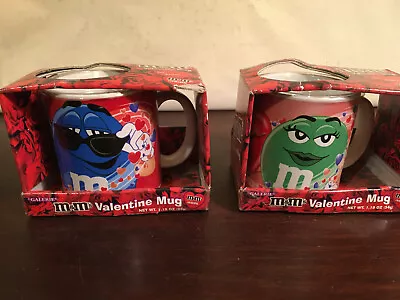 M & M's Valentine Mug Or Cup Lot Of 2 Green Blue Candy New In Rough Box • $12.99