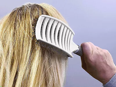 White Curved Vented Boar Bristle Styling Hair Brush For Any Hair Type Men Women • $8.49