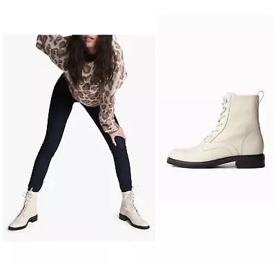 NIB $495 Rag & Bone Slayton Lace Up Leather Boots In Antq White SZ:36.5 US 6.5 • $86.80