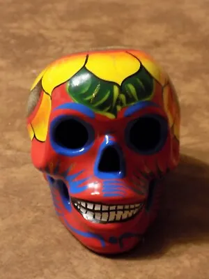 Ceramic Porcelain Painted Day Of The Dead Skull Sunflower Knick Knack Decor • $30