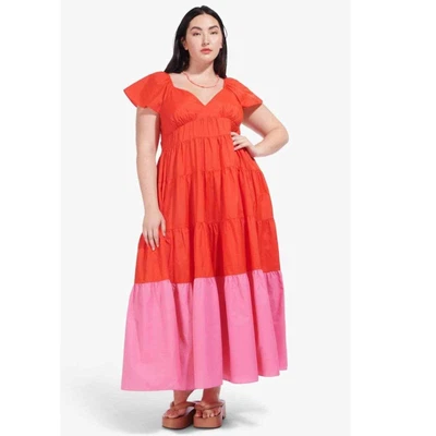 $250 • Buy NEW Staud Corsica Maxi Dress 2X Red Pink