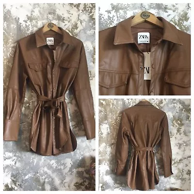 Womens Leather Jacket Size M ZARA Vegan Leather Western Safari Limited Edition • $58.88