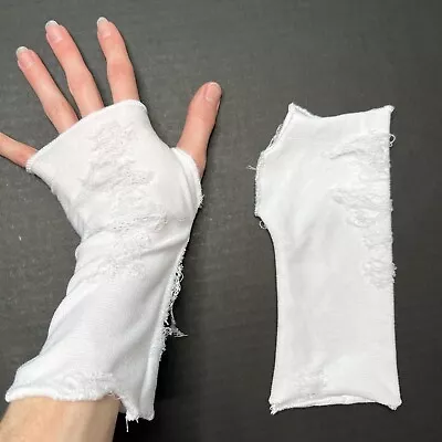 Mummy Costume Gloves White Ripped Arm Warmers Wrist Length Cosplay Cover Sleeves • $12