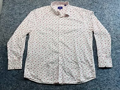 Tallia Pink Flamingo Shirt Men’s XL 17 1/2 White Long Sleeve Casual Stylish • $14.95