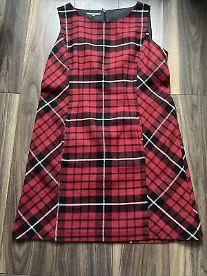 Laura Ashley Red Black White Tartan Check Pinafore Dress Size 18  Poly Wool Mix • £30