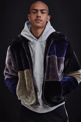 UO Urban Outfitters Patchwork Men's/Unisex Faux Fur  Zip Jacket ~ Men Sz XXL • $89.99