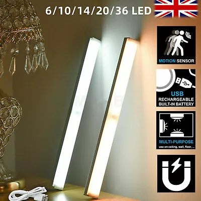 £11.99 • Buy Wireless LED PIR Motion Sensor Light USB Rechargeable Strip Cabinet Closet Lamp