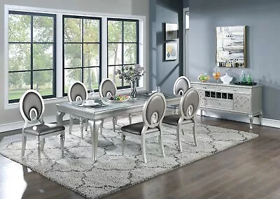 Traditional Silver Formal 7pc Dining Room Set Table 6 Chairs Cutout Back Design • $1949.99