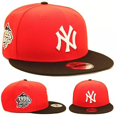 New Era New York Yankees Snapback Hat MLB 1999 World Series Patch Red Black Cap • $38.95