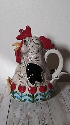 Blue Sky Clayworks Whimsical Rooster Teapot Signed Heather Goldmine Unusual Nice • $60