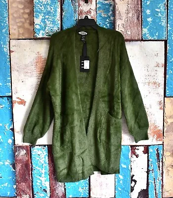 Women's Oliver.O Long Open Front Cardigan Long Sleeve LARGE Olive NEW • $24.99