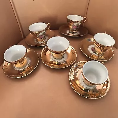 £5 • Buy Six Japanese Gold Porcelain French Style Coffee Cups & Saucers