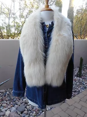 LUSH SOFT Genuine Ivory Fox Fur Collar Scarf Wrap Fling Stole Boa Lined 51” • $300