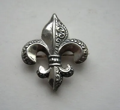 Vintage Sterling Silver Ornate Fleur De Lis Watch Fob Brooch Pin • $29.95