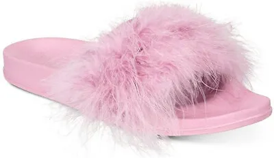 New Womens INC International Concepts Faux-Marabou Slide Slippers Pink 11 - 12 • $9.99