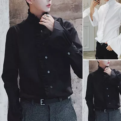 Premium Men Gothic Shirt Top Victorian Ruffle Collar Punk Puff Sleeve Vintage • $29.25