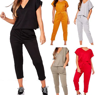 £13.95 • Buy Ladies V Neck Boxy Style Lounge Wear Suit Top And Jogger Co-ord Set